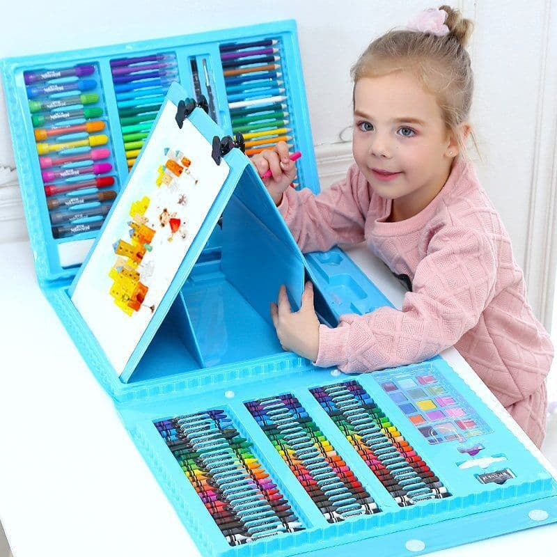 image-208 Piece Art Set with Easel Watercolor Pens Crayons Oil Pastels