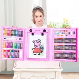 image-208 Piece Art Set with Easel Watercolor Pens Crayons Oil Pastels