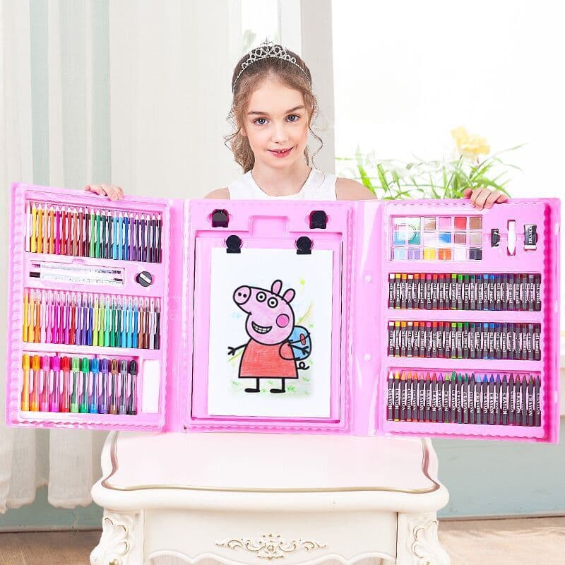 image-208 Piece Art Set with Easel Watercolor Pens Crayons Oil Pastels