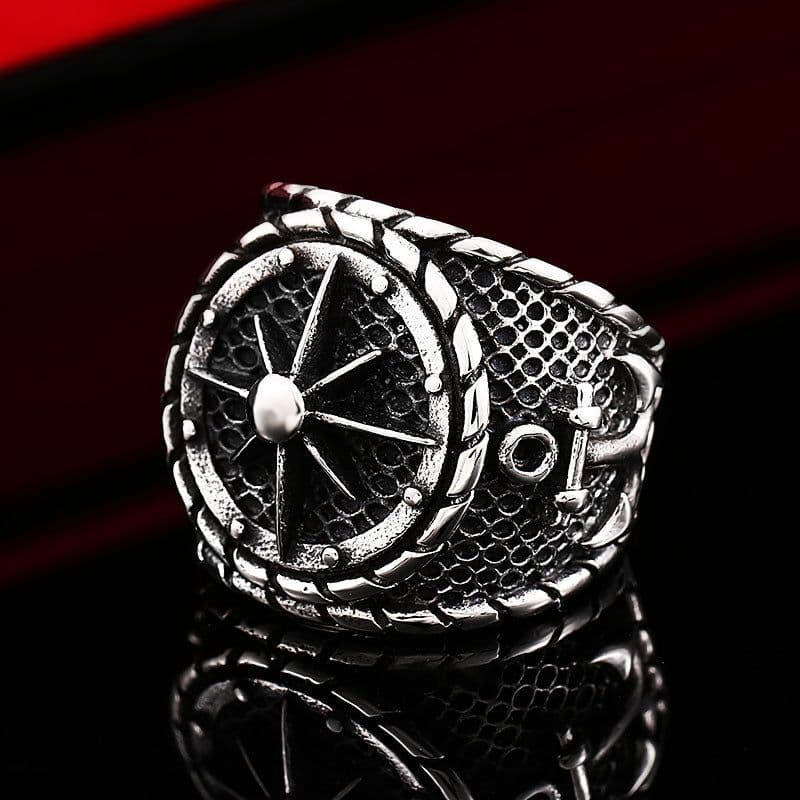 image-Steel Warrior Men's Anchor Ring Stainless Steel Vintage
