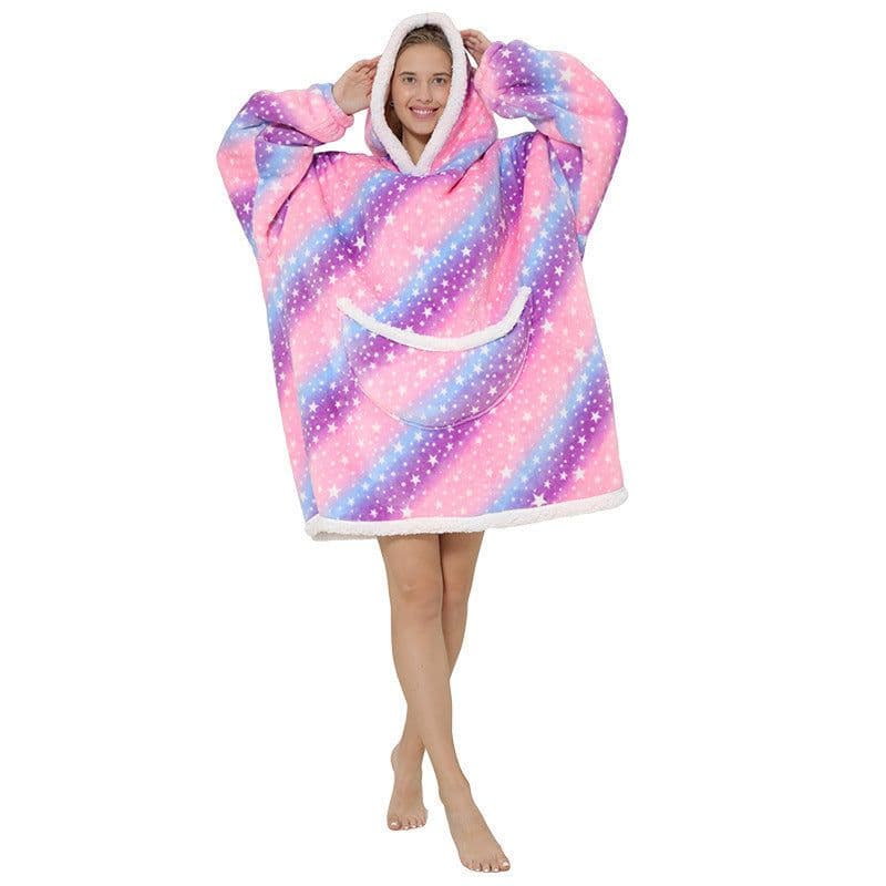 image-Men's Women's Tie-Dye Flannel Nightgown Pullover Blanket