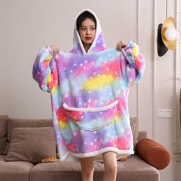 image-Men's Women's Tie-Dye Flannel Nightgown Pullover Blanket