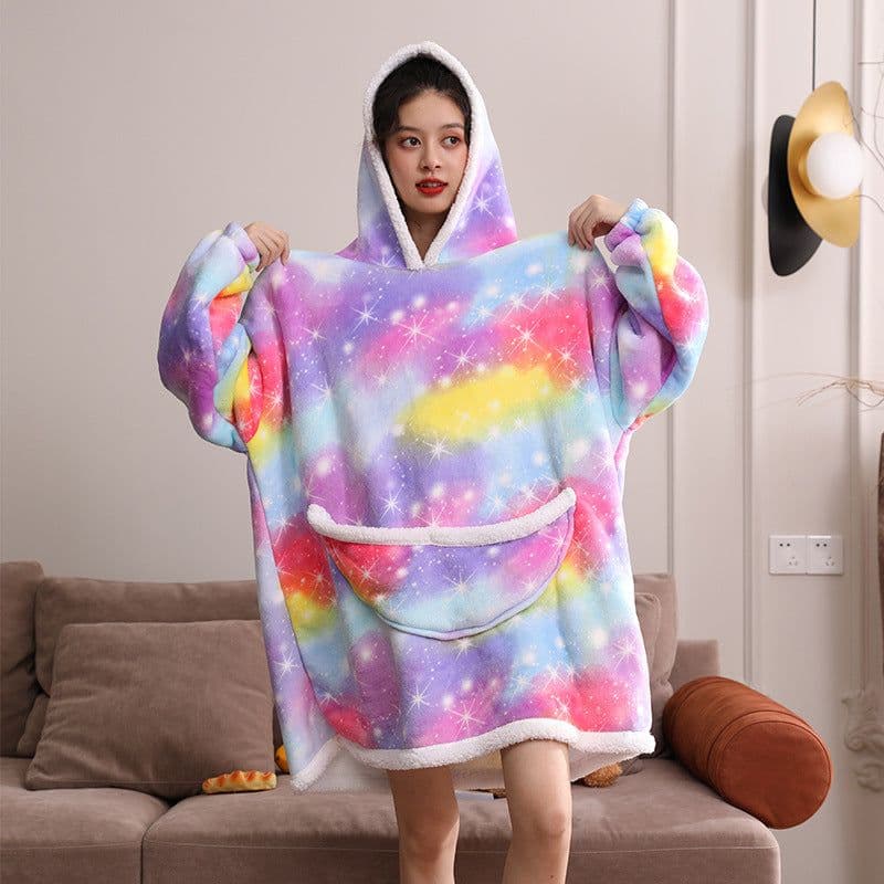 image-Men's Women's Tie-Dye Flannel Nightgown Pullover Blanket