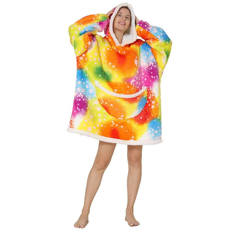 image-Men's Women's Tie-Dye Flannel Nightgown Pullover Blanket
