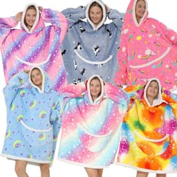 image-Men's Women's Tie-Dye Flannel Nightgown Pullover Blanket