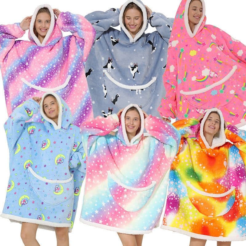 image-Men's Women's Tie-Dye Flannel Nightgown Pullover Blanket