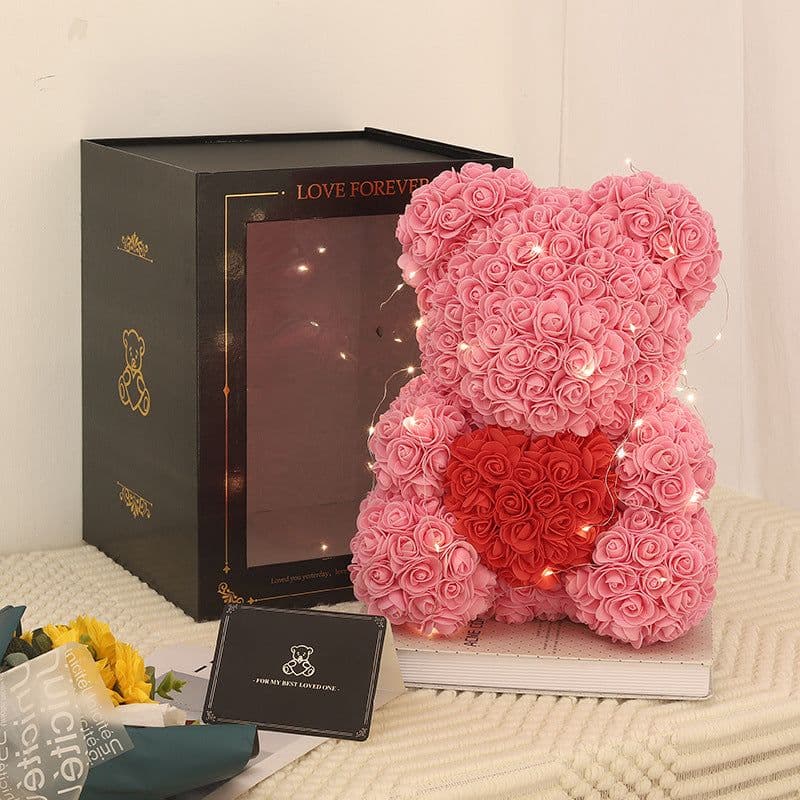 image-Rose Bear 40cm Panda with Heart Gift Box