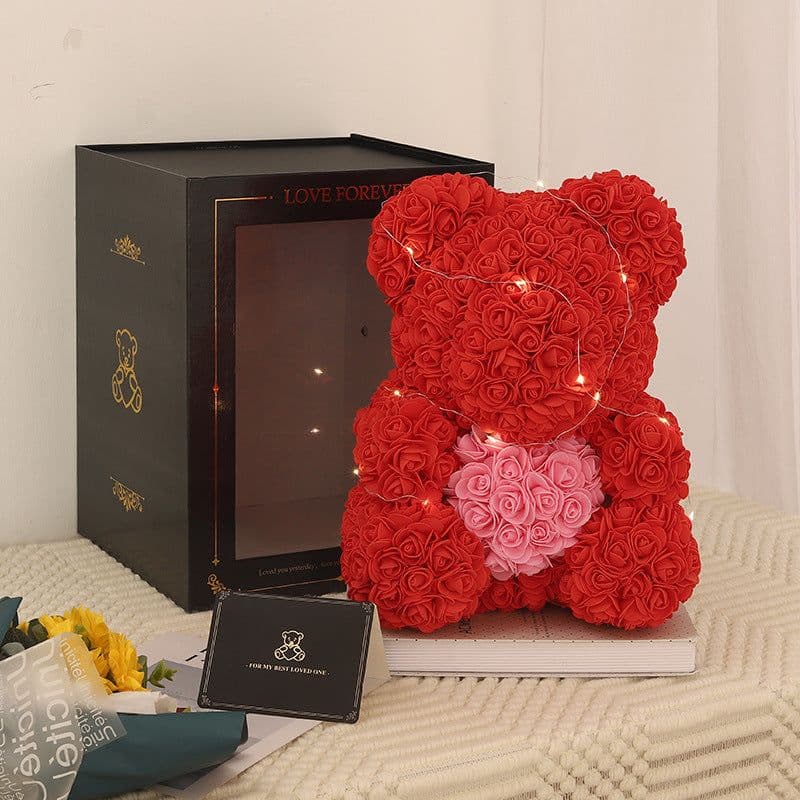image-Rose Bear 40cm Panda with Heart Gift Box