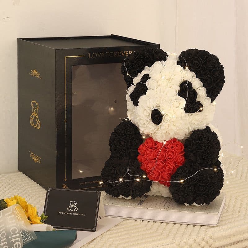 image-Rose Bear 40cm Panda with Heart Gift Box