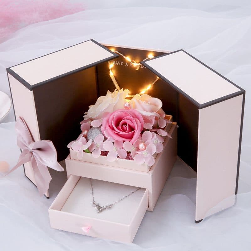 image-Rose Soap Flower Gift Box with Lipstick for Valentine's Day