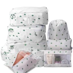 image-Travel Storage Bag Set 8-Piece Korean Style Pink Stripes