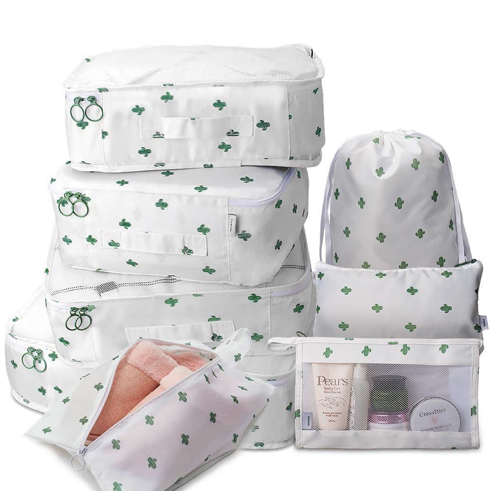 image-Travel Storage Bag Set 8-Piece Korean Style Pink Stripes