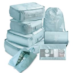 image-Travel Storage Bag Set 8-Piece Korean Style Pink Stripes