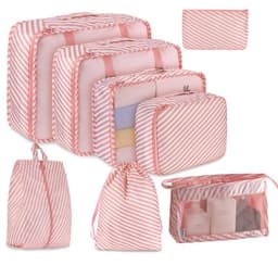 image-Travel Storage Bag Set 8-Piece Korean Style Pink Stripes