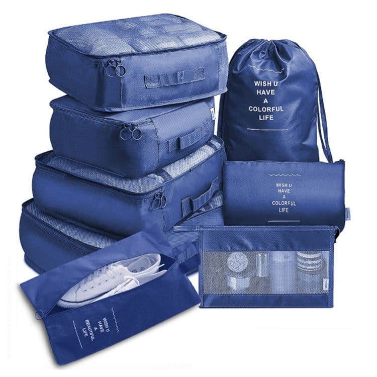image-Travel Storage Bag Set 8-Piece Korean Style Pink Stripes