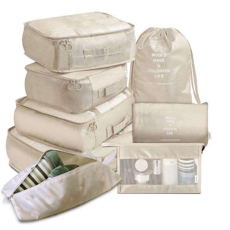 image-Travel Storage Bag Set 8-Piece Korean Style Pink Stripes