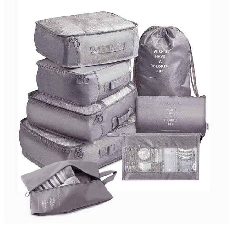 image-Travel Storage Bag Set 8-Piece Korean Style Pink Stripes