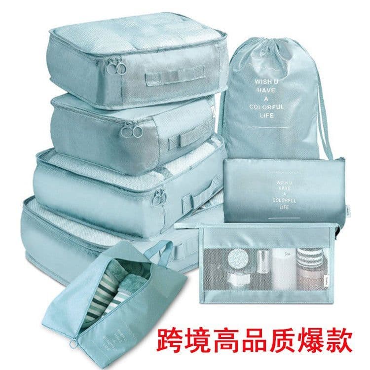 image-Travel Storage Bag Set 8-Piece Korean Style Pink Stripes
