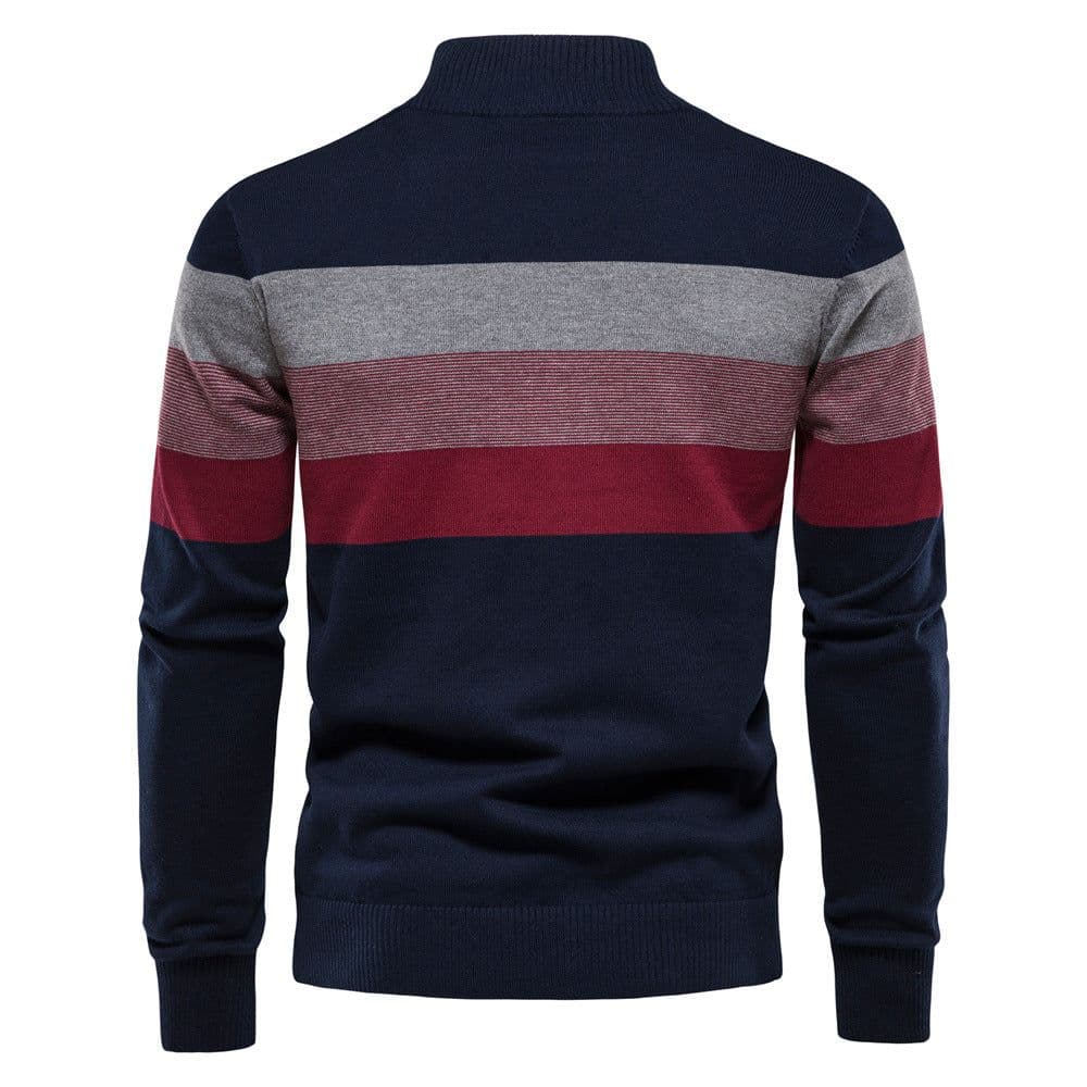 image-Men's Stand Collar Pullover Sweater Long Sleeve Slim Fit Cotton