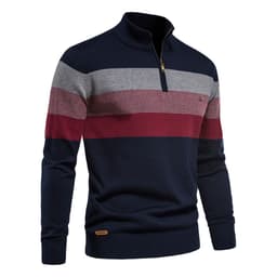 image-Men's Stand Collar Pullover Sweater Long Sleeve Slim Fit Cotton