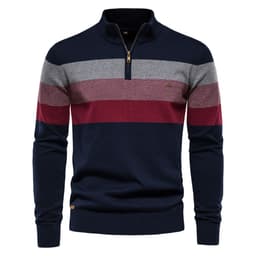 image-Men's Stand Collar Pullover Sweater Long Sleeve Slim Fit Cotton