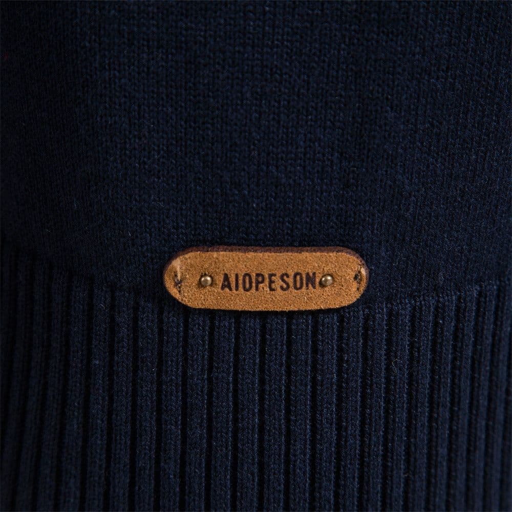 image-Men's Stand Collar Pullover Sweater Long Sleeve Slim Fit Cotton