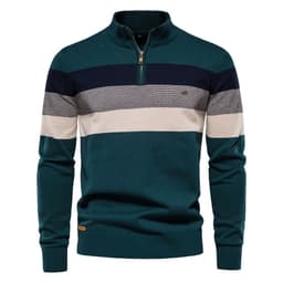 image-Men's Stand Collar Pullover Sweater Long Sleeve Slim Fit Cotton