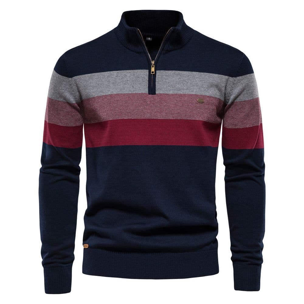 image-Men's Stand Collar Pullover Sweater Long Sleeve Slim Fit Cotton