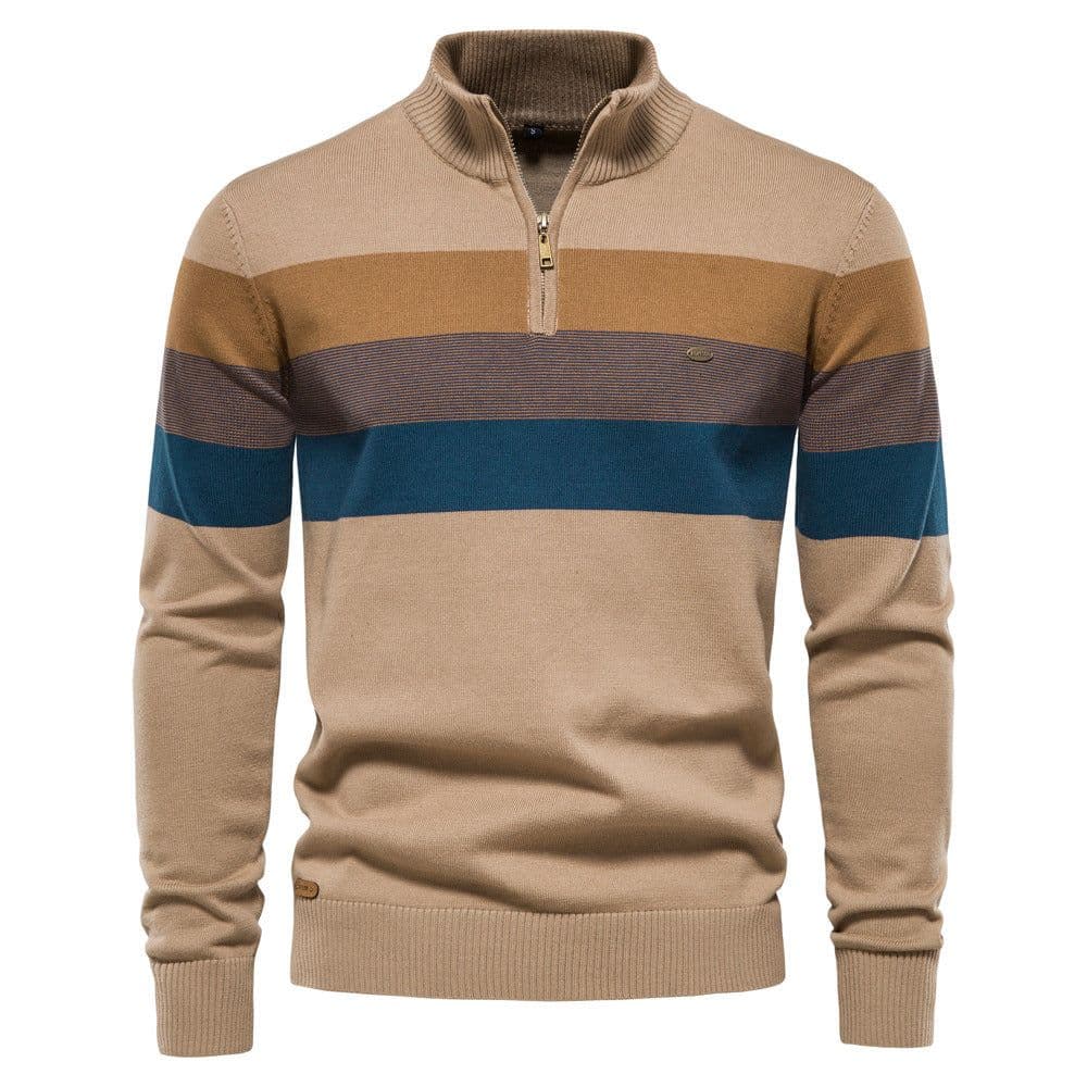 image-Men's Stand Collar Pullover Sweater Long Sleeve Slim Fit Cotton