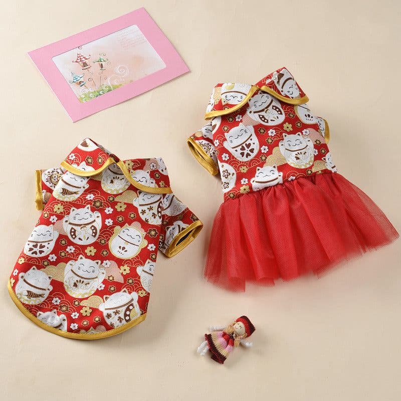 image-Pet Clothes Warm Festive Tang Suit Dog Cat Christmas Costume
