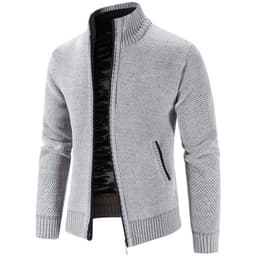 image-Men's Knitted Cardigan Sweater Fleece Stand Collar Navy Blue 3XL