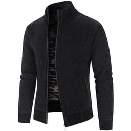image-Men's Knitted Cardigan Sweater Fleece Stand Collar Navy Blue 3XL