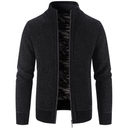 image-Men's Knitted Cardigan Sweater Fleece Stand Collar Navy Blue 3XL