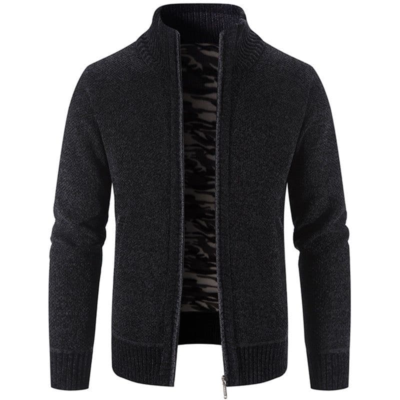 image-Men's Knitted Cardigan Sweater Fleece Stand Collar Navy Blue 3XL