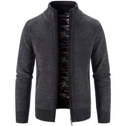 image-Men's Knitted Cardigan Sweater Fleece Stand Collar Navy Blue 3XL