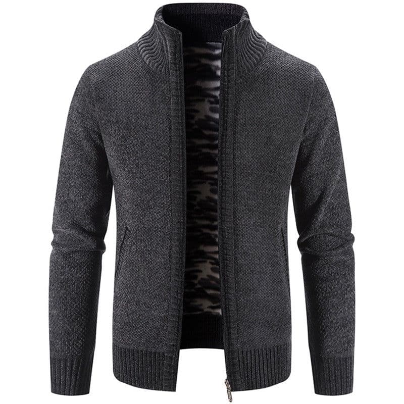 image-Men's Knitted Cardigan Sweater Fleece Stand Collar Navy Blue 3XL