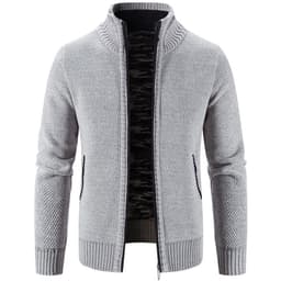 image-Men's Knitted Cardigan Sweater Fleece Stand Collar Navy Blue 3XL