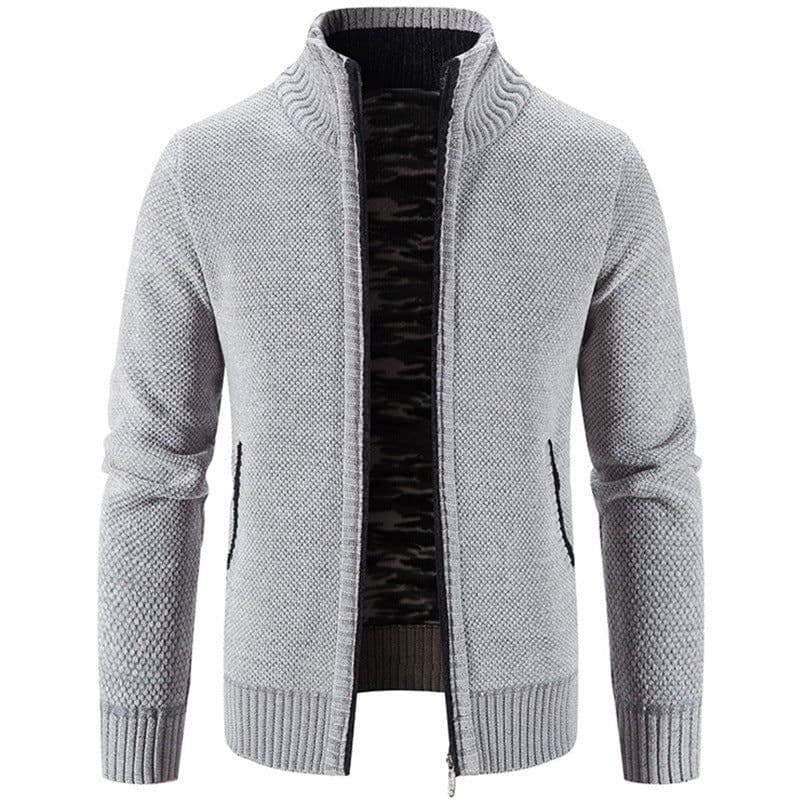 image-Men's Knitted Cardigan Sweater Fleece Stand Collar Navy Blue 3XL