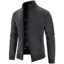 image-Men's Knitted Cardigan Sweater Fleece Stand Collar Navy Blue 3XL