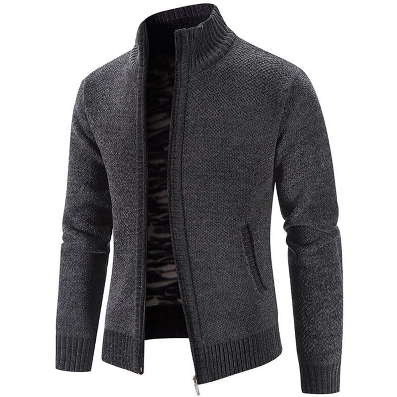 image-Men's Knitted Cardigan Sweater Fleece Stand Collar Navy Blue 3XL