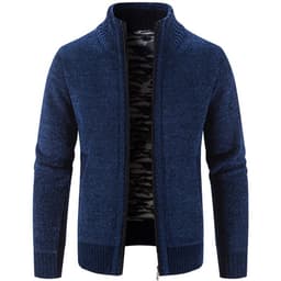 image-Men's Knitted Cardigan Sweater Fleece Stand Collar Navy Blue 3XL
