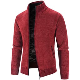 image-Men's Knitted Cardigan Sweater Fleece Stand Collar Navy Blue 3XL