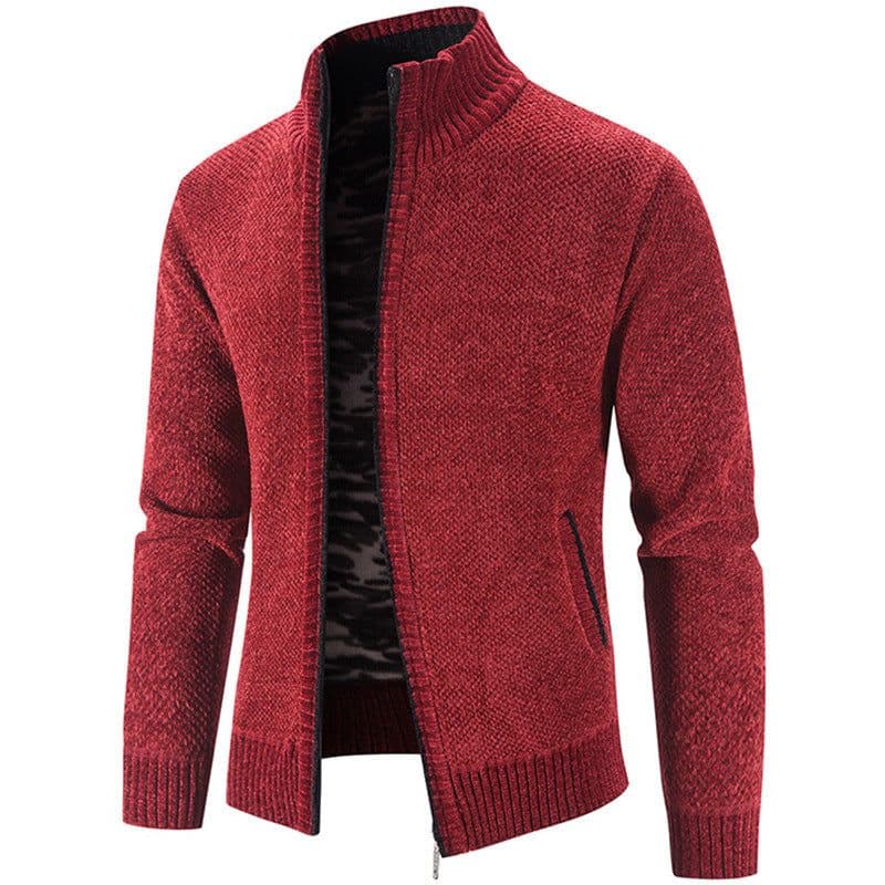 image-Men's Knitted Cardigan Sweater Fleece Stand Collar Navy Blue 3XL