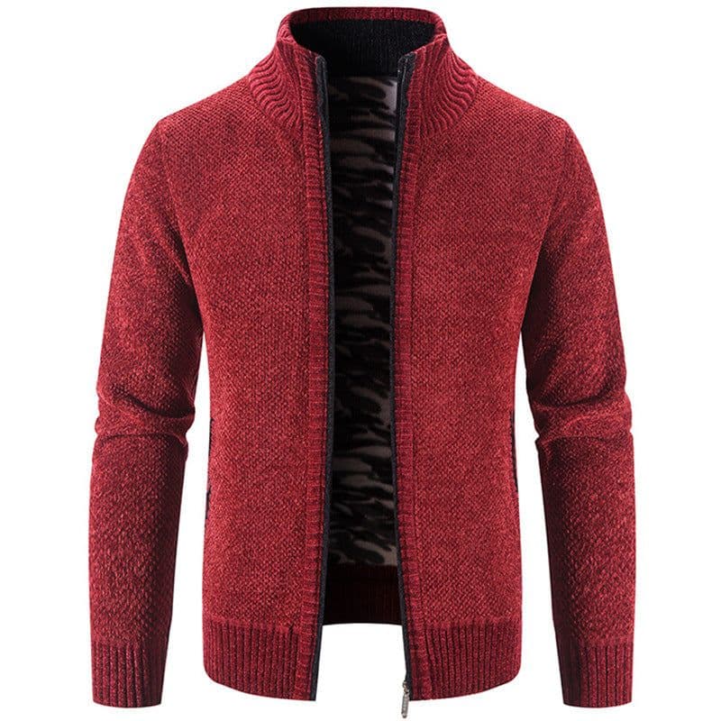 image-Men's Knitted Cardigan Sweater Fleece Stand Collar Navy Blue 3XL