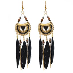 image-You Fei Bohemian Feather Tassel Earrings - White