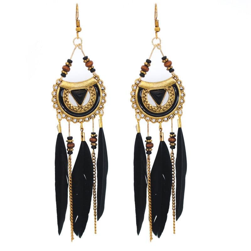 image-You Fei Bohemian Feather Tassel Earrings - White