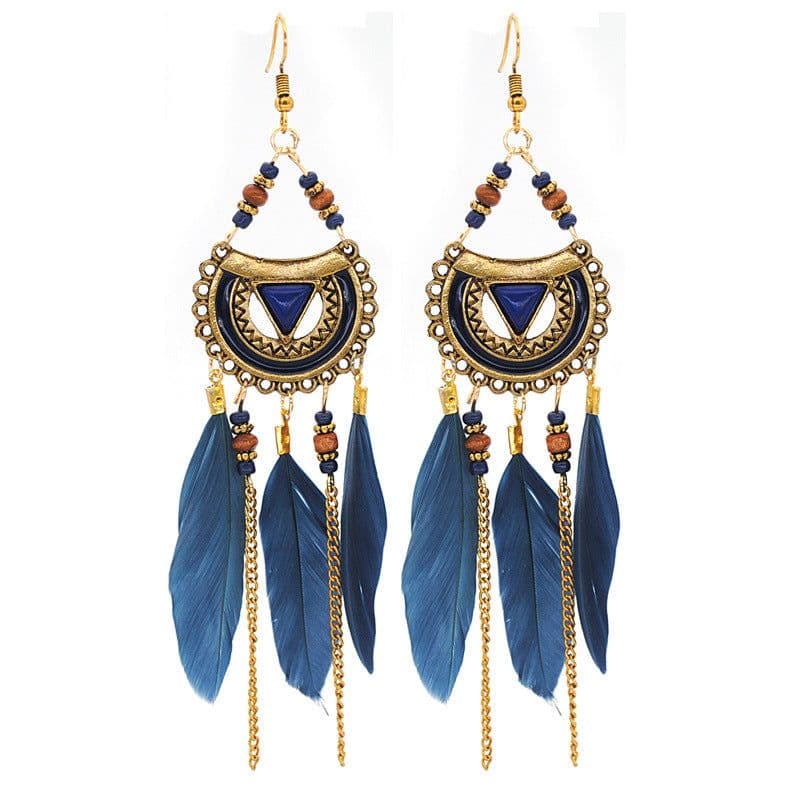 image-Bohemian Retro Feather Tassel Earrings - White Alloy Jewelry 2021