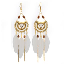 image-Bohemian Retro Feather Tassel Earrings - White Alloy Jewelry 2021