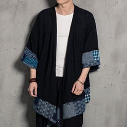 image-Men's Tang Suit Linen Cardigan - Blue Plaid 4XL
