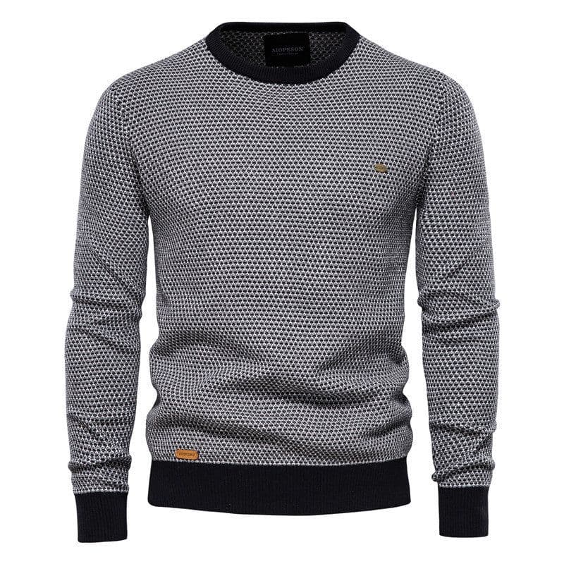 image-Men's Cotton Knit Sweater Round Neck Long Sleeve Pullover